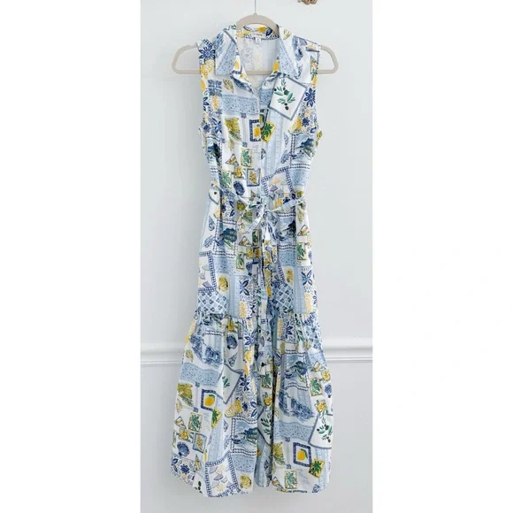 J.Crew Factory Collared Patchwork Beachy Tiered Cotton Midi Dress - Picture 3 of 8